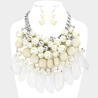 Pearl Marbled Bead Cluster Statement Necklace