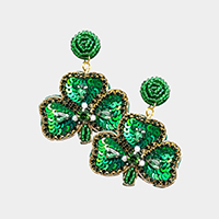 St. Patrick's Day Felt Back Sequin Shamrock Dangle Earrings