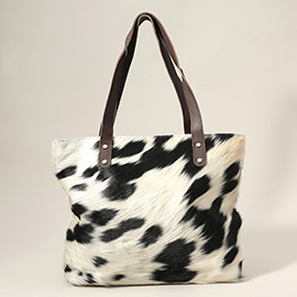 Cow Patterned Genuine Fur Calf Tote Bag / Shoulder Bag