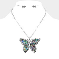 Abalone Butterfly Pendant Necklace