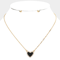 Rhinestone Trimmed Druzy Heart Pendant Necklace