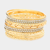 11PCS - Rhinestone Embellished Metal Bangle Bracelets