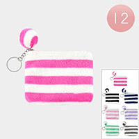 12PCS - Striped Coin Purse Keychains