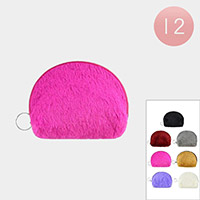 12PCS - Solid Faux Fur Coin Purse Keychains