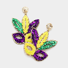 Mardi Gras Glittered Mask Dangle Earrings