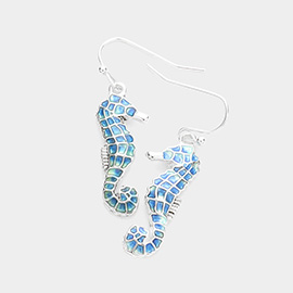 Enamel Metal Seahorse Dangle Earrings