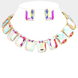 Emerald Cut Stone Link Evening Necklace