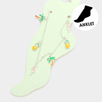 Enamel Palm Tree Pineapple Flamingo Charm Station Anklet