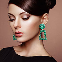 Stone Embellished Chunky Open Rectangle Dangle Evening Earrings