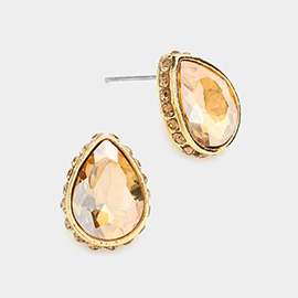 Rhinestone Trimmed Teardrop Stone Evening Stud Earrings