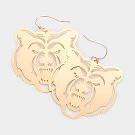 Brass Metal Cut Out Bear Dangle Earrings