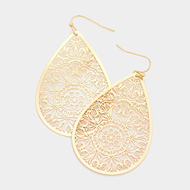 Filigree Brass Metal Teardrop Dangle Earrings