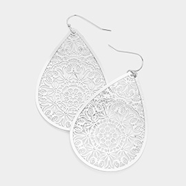 Filigree Brass Metal Teardrop Dangle Earrings