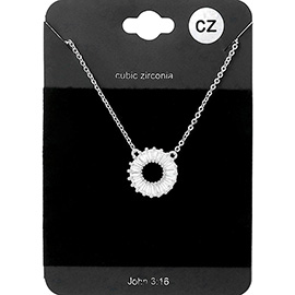 CZ Embellished Open Circle Pendant Necklace