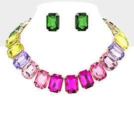 Emerald Cut Stone Collar Evening Necklace