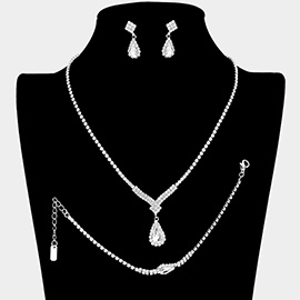 3PCS - Teardrop Stone Accented Rhinestone Necklace Jewelry Set