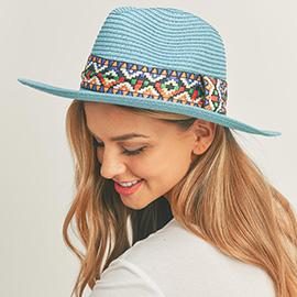 Aztec Band Straw Panama Sun Hat