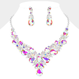 Leaf Cluster Multi Stone Embellished Evening Necklace