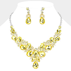 Leaf Cluster Multi Stone Embellished Evening Necklace