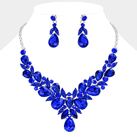 Leaf Cluster Multi Stone Embellished Evening Necklace