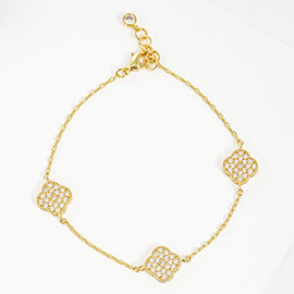 Gold Dipped CZ Triple Quatrefoil Charm Bracelet