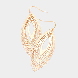 Cut Out Detailed Triple Open Metal Marquise Link Dangle Earrings