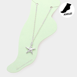 Rhinestone Embellished Metal Starfish Charm Anklet