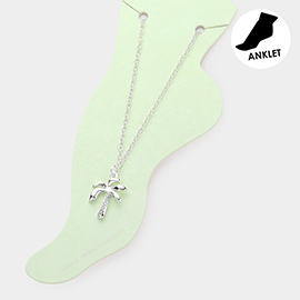 Rhinestone Embellished Metal Palm Tree Charm Anklet