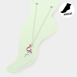 Rhinestone Embellished Metal Flamingo Charm Anklet