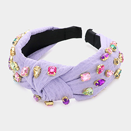 Multi Stone Embellished Knot Burnout Lace Headband