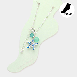 Rhinestone Embellished Enamel Starfish Charm Anklet