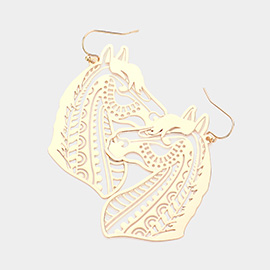 Cut Out Brass Metal Horse Dangle Earrings