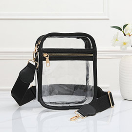 Solid Faux Leather Transparent Rectangle Crossbody Bag