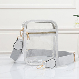 Solid Faux Leather Transparent Rectangle Crossbody Bag