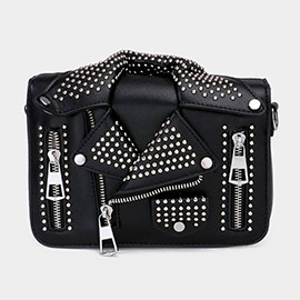 Studded Faux Leather Jacket Designed Crossbody Bag