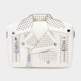 Studded Faux Leather Jacket Designed Crossbody Bag