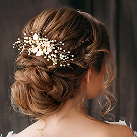 Leaf Pointed Pearl Cluster Hair Comb