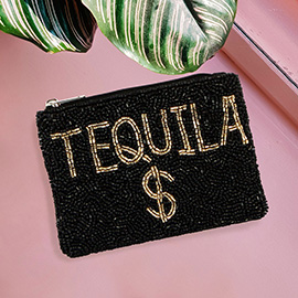 Tequila Message Seed Beaded Mini Pouch Bag