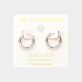 14K White Gold Dipped 0.5 Inch Metal Hoop Pin Catch Earrings