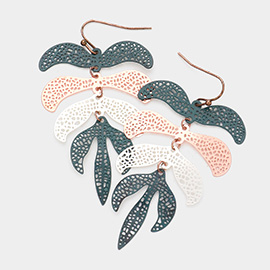 Filigree Metal Leaf Link Dangle Earrings