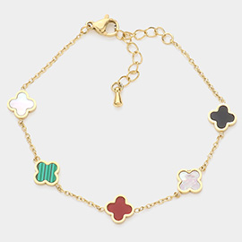 Stainless Steel Quatrefoil Station Link Bracelet