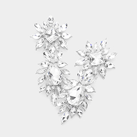 Square Teardrop Accented Marquise Stone Cluster Evening Earrings