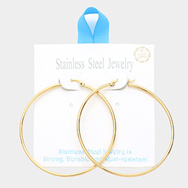 18K Gold Dipped Stainless Steel 2.3 Inch Metal Hoop Pin Catch Earrings