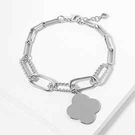 White Gold Dipped Quatrefoil Charm Bracelet