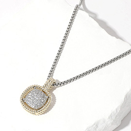 CZ Embellished Square Pendant Necklace