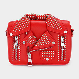 Studded Faux Leather Jacket Designed Crossbody Bag