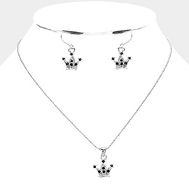 Rhinestone Embellished Crown Pendant Necklace