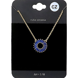 CZ Embellished Open Circle Pendant Necklace