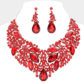 Marquise Teardrop Stone Accented Statement Evening Necklace