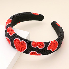 Seed Beaded Heart Patterned Padded Headband